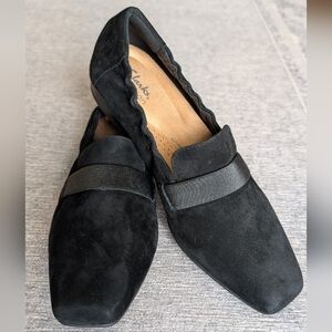 Clarks Women's Black Suede Loafers Tillmont Eve Size 9